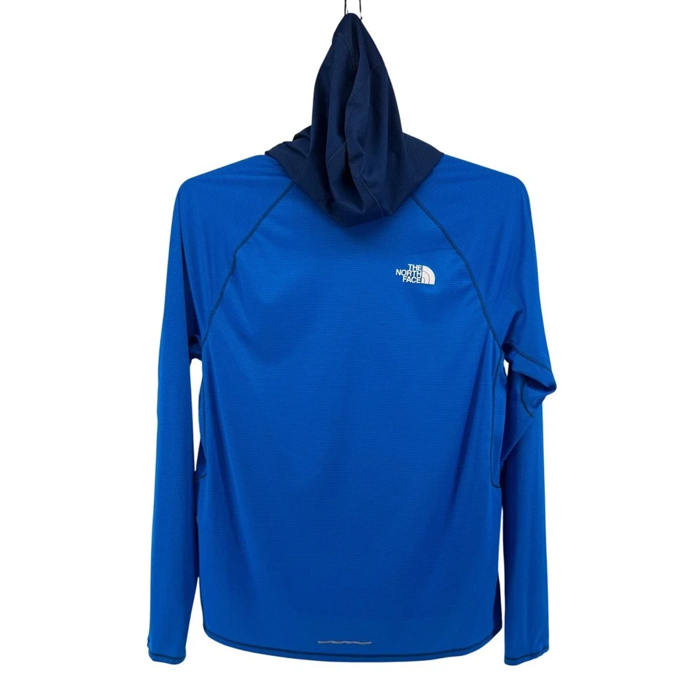 The North Face Mens Circular Design Blue Micro Grid Performance Hoodie Large